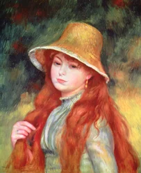 Mladá dívka s dlouhými vlasy nebo mladá dívka ve slaměném klobouku, 1884